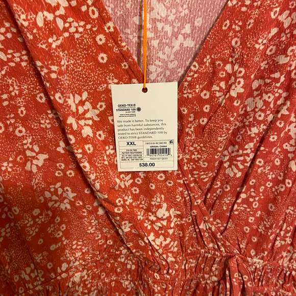 A NEW DAY Orange and Cream Tropical Floral Short Sleeve Sheer Maxi Dress XXL - Picture 5 of 10